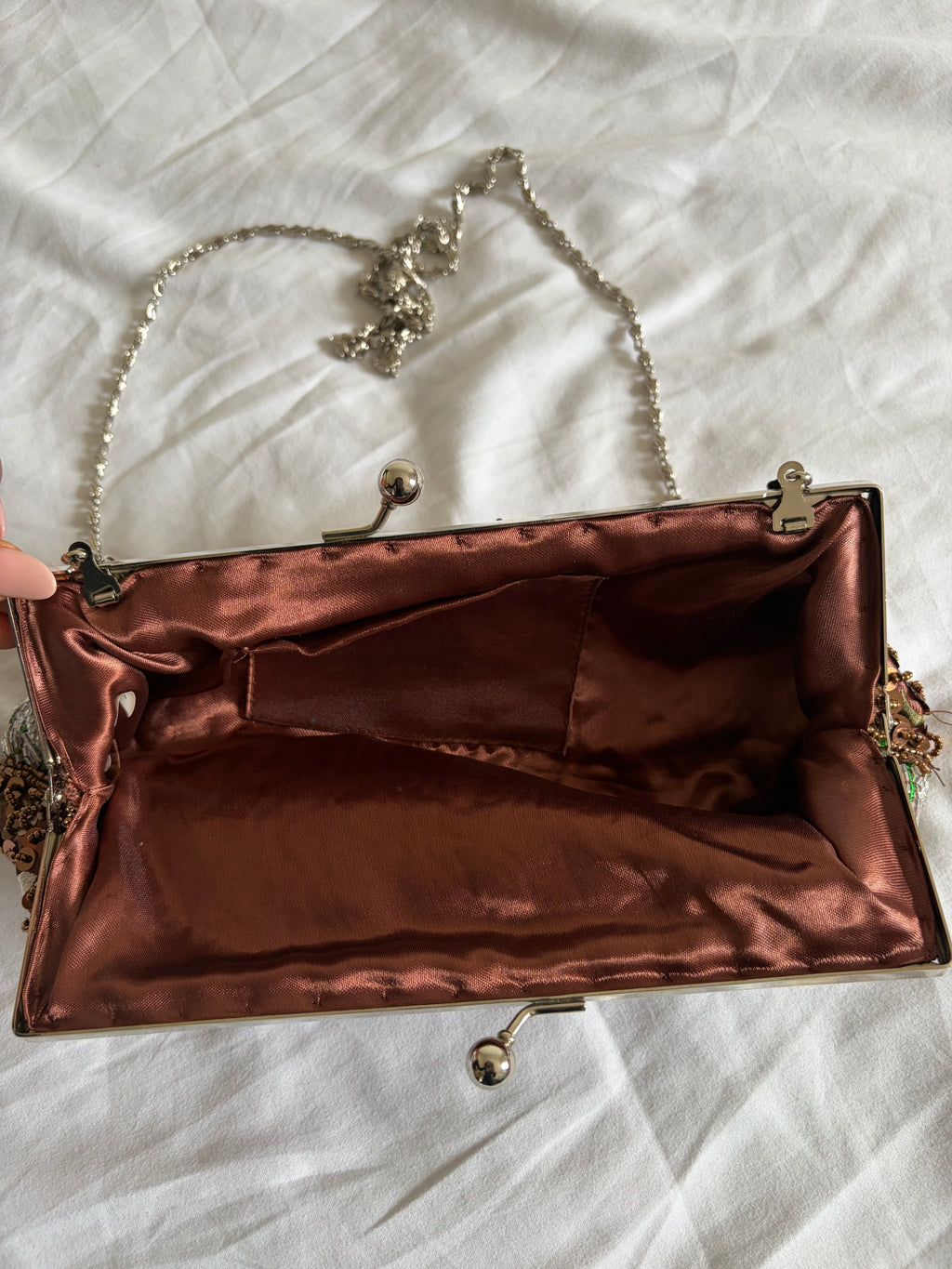 Vintage 1990s Brown Beaded Rose-Embroidered Sequin Bag