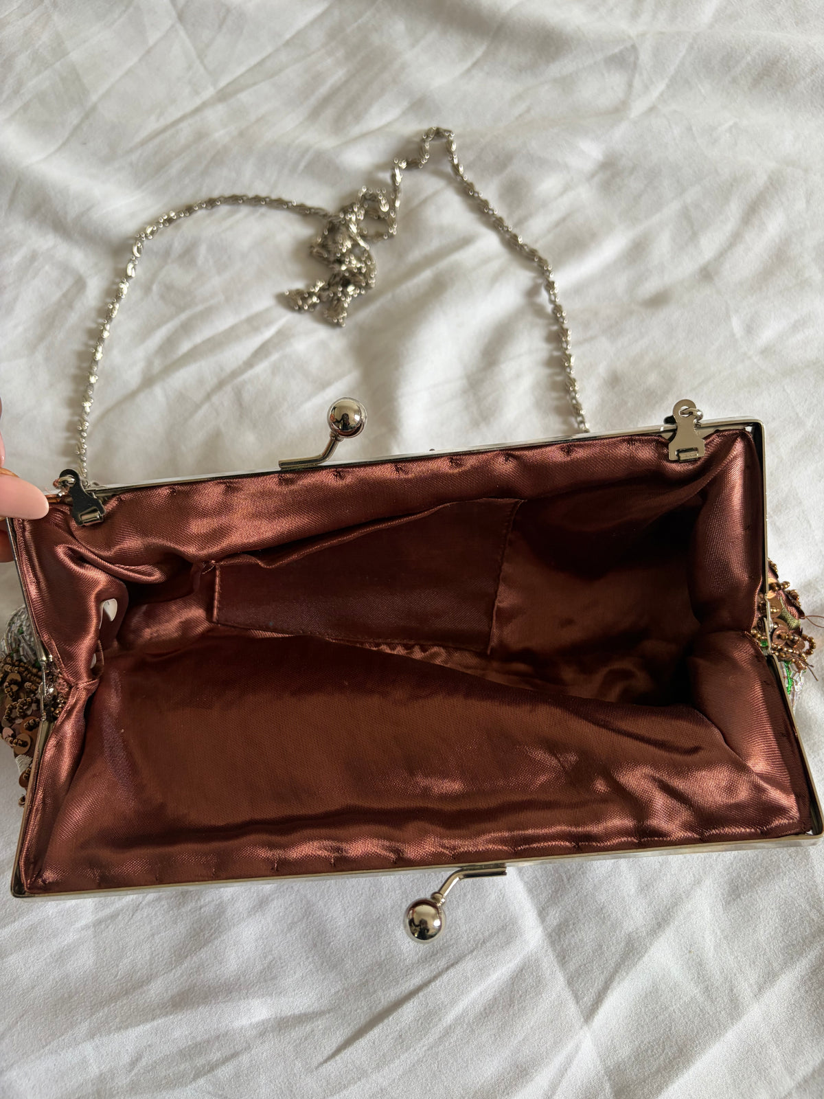 Vintage 1990s Brown Beaded Rose-Embroidered Sequin Bag