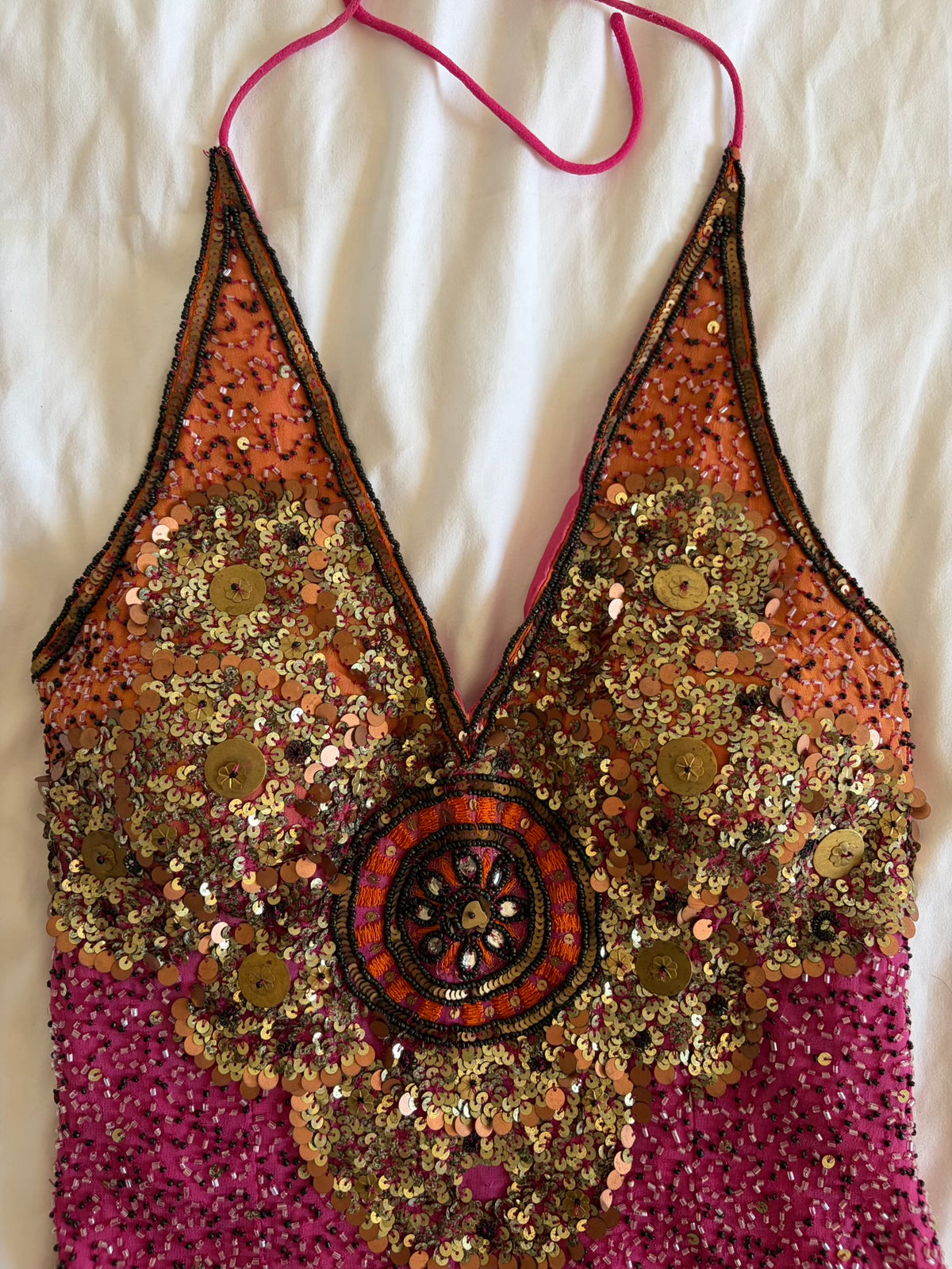 Vintage Y2K Aftershock pink and orange ombre sunset silk halterneck corset style cami