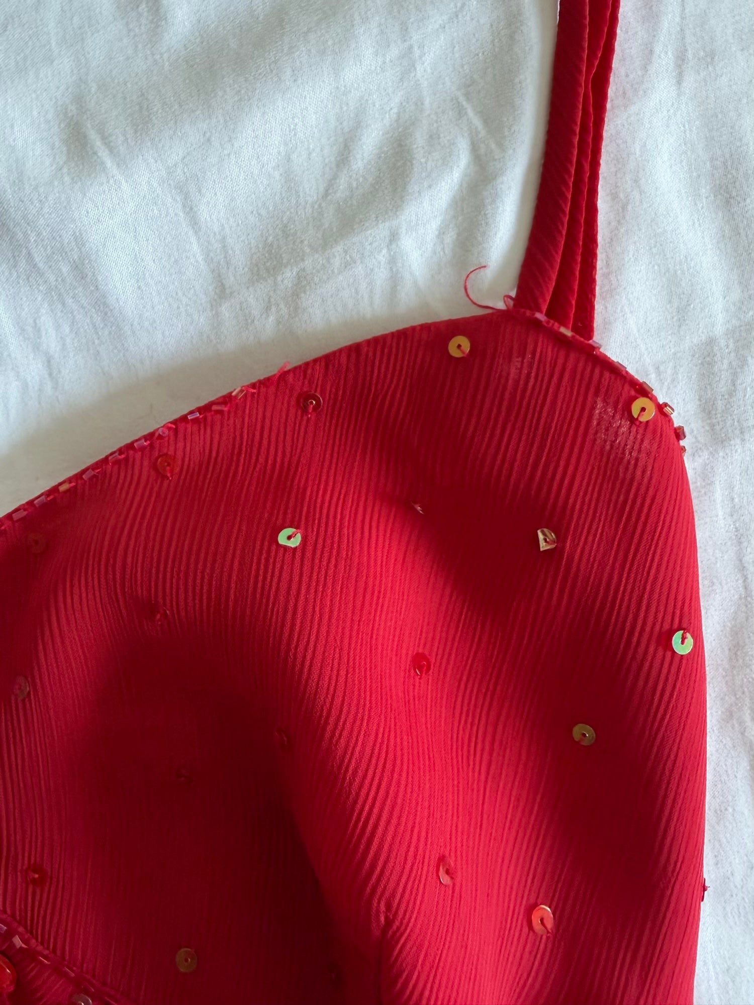 Vintage Y2K Sequin and Beaded Red Floaty Cami
