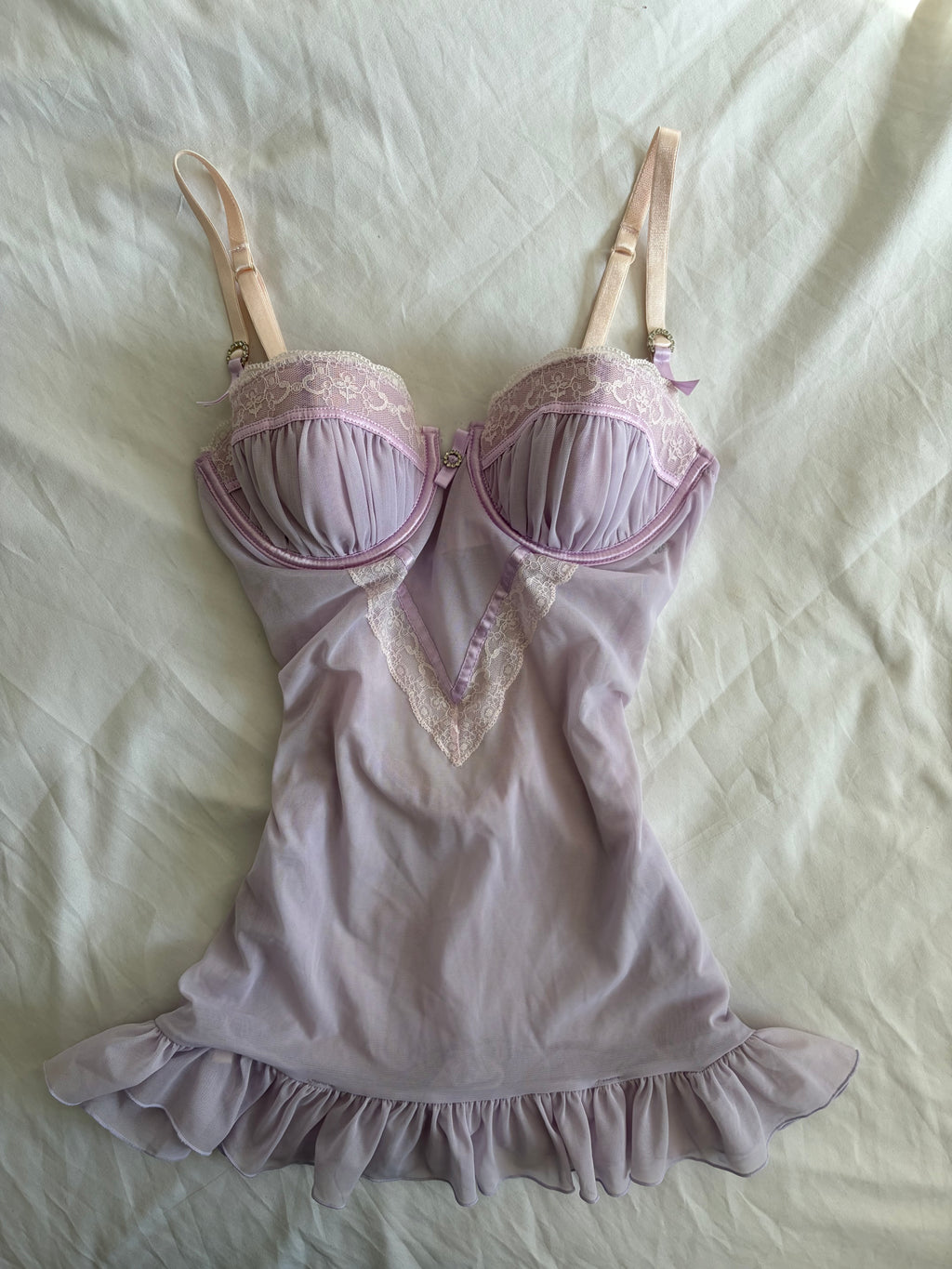 Vintage 2000s Lilac Lace Babydoll with Diamantés