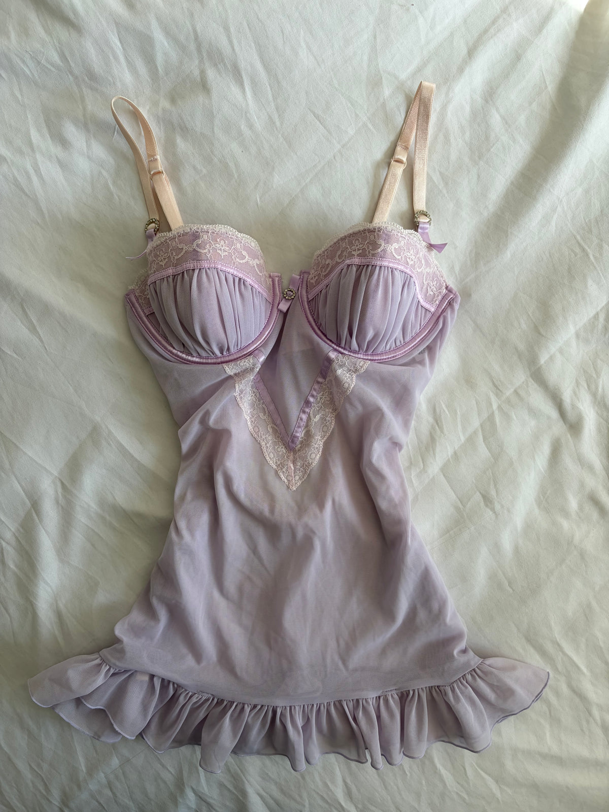 Vintage 2000s Lilac Lace Babydoll with Diamantés