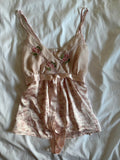 Vintage Y2K Japanese baby pink cami with embroidery on the bust and sequins with ribbon