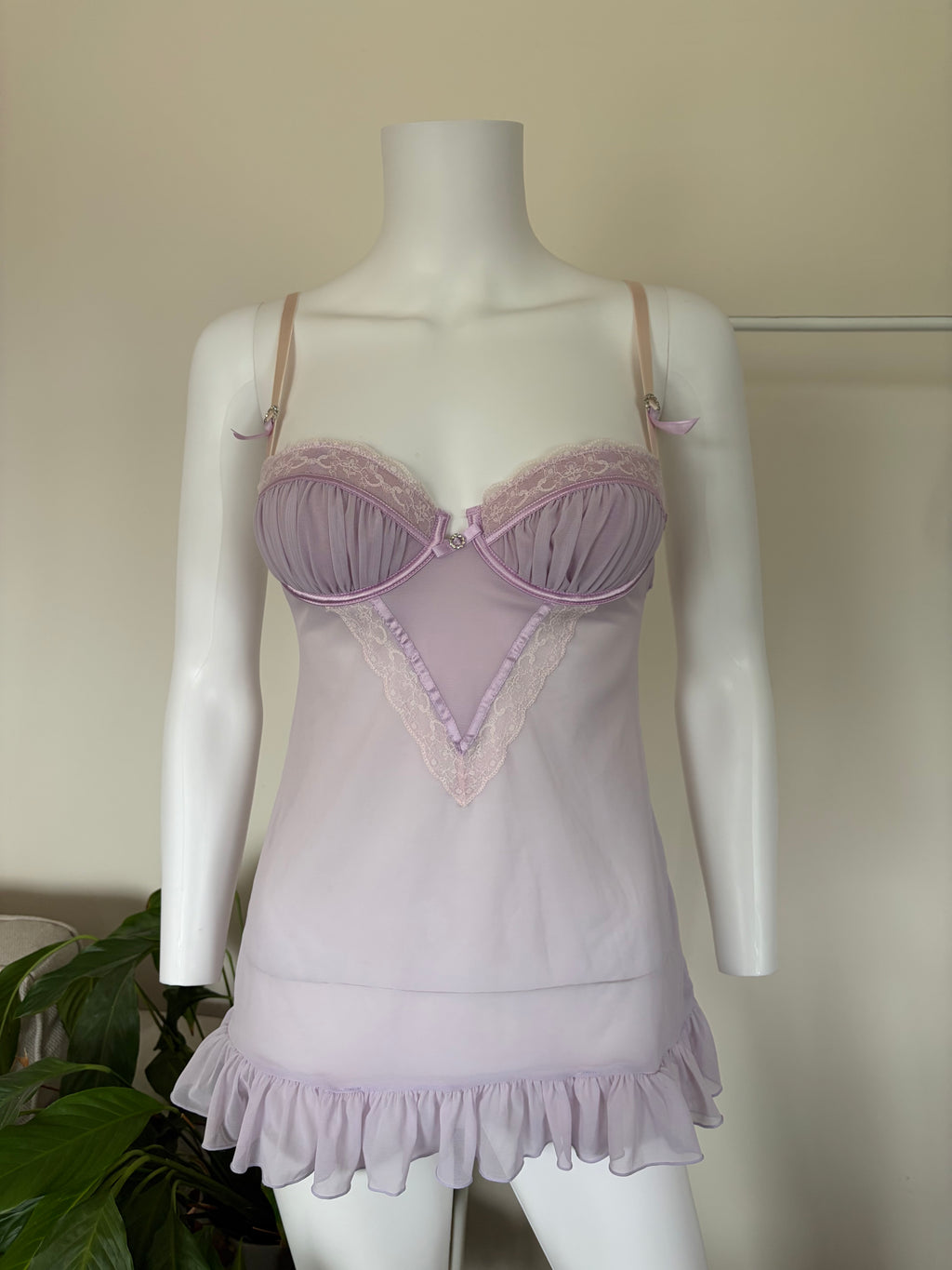 Vintage 2000s Lilac Lace Babydoll with Diamantés