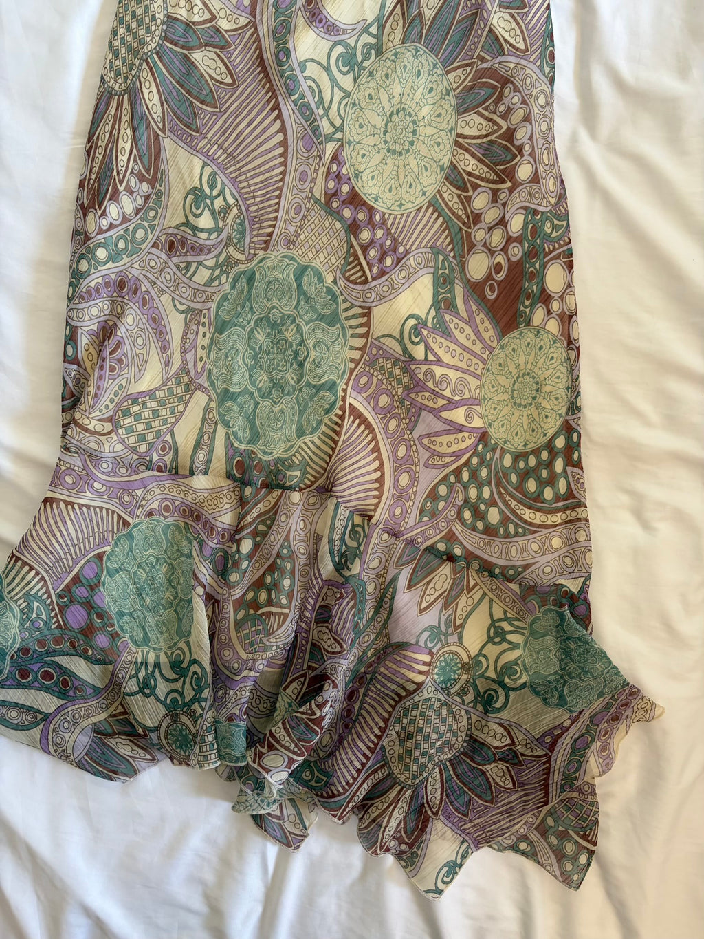 Vintage Y2K Purple and Green Floral Paisley Mermaid Hem Skirt