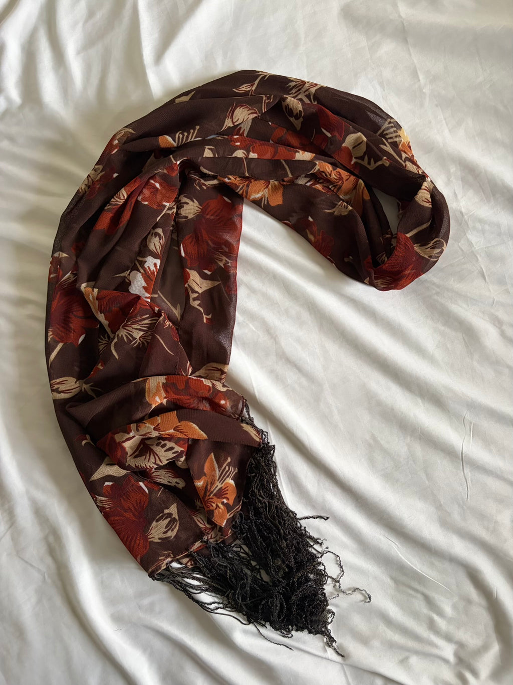 Vintage 2000s Brown Asymmetrical Hem Dress with Beads, Sequins and Matching Scarf
