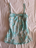 Vintage Y2K Turquoise and White Silk Floral Cami with Double Hem