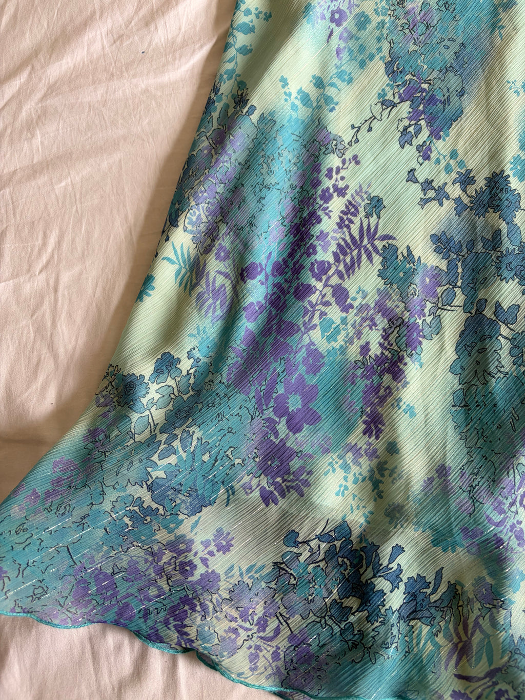 Vintage Y2K Blue Floral Floaty Fairy Sparkly Midi Skirt