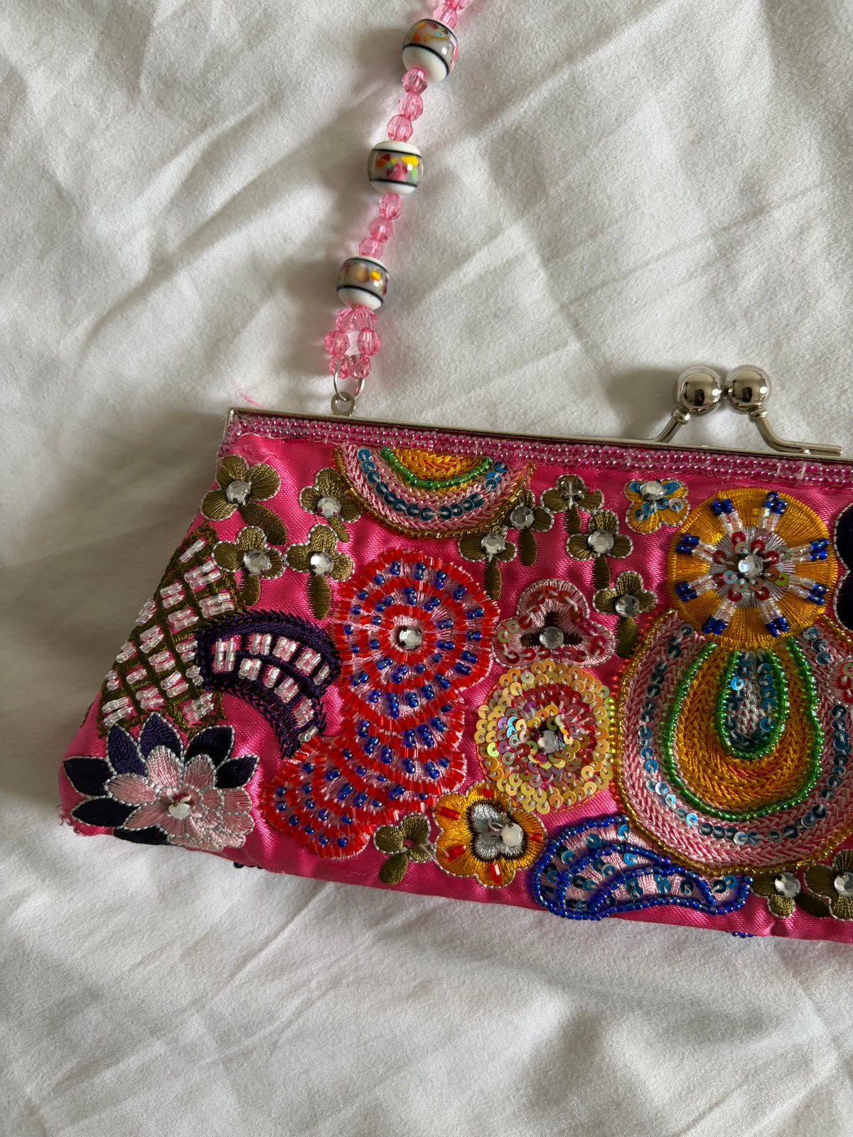 Vintage 2000s Pink Beaded Bag with Beaded Handle