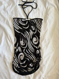 Vintage Y2K mesh black abstract bandeau cover up with o ring style detail and side ruching