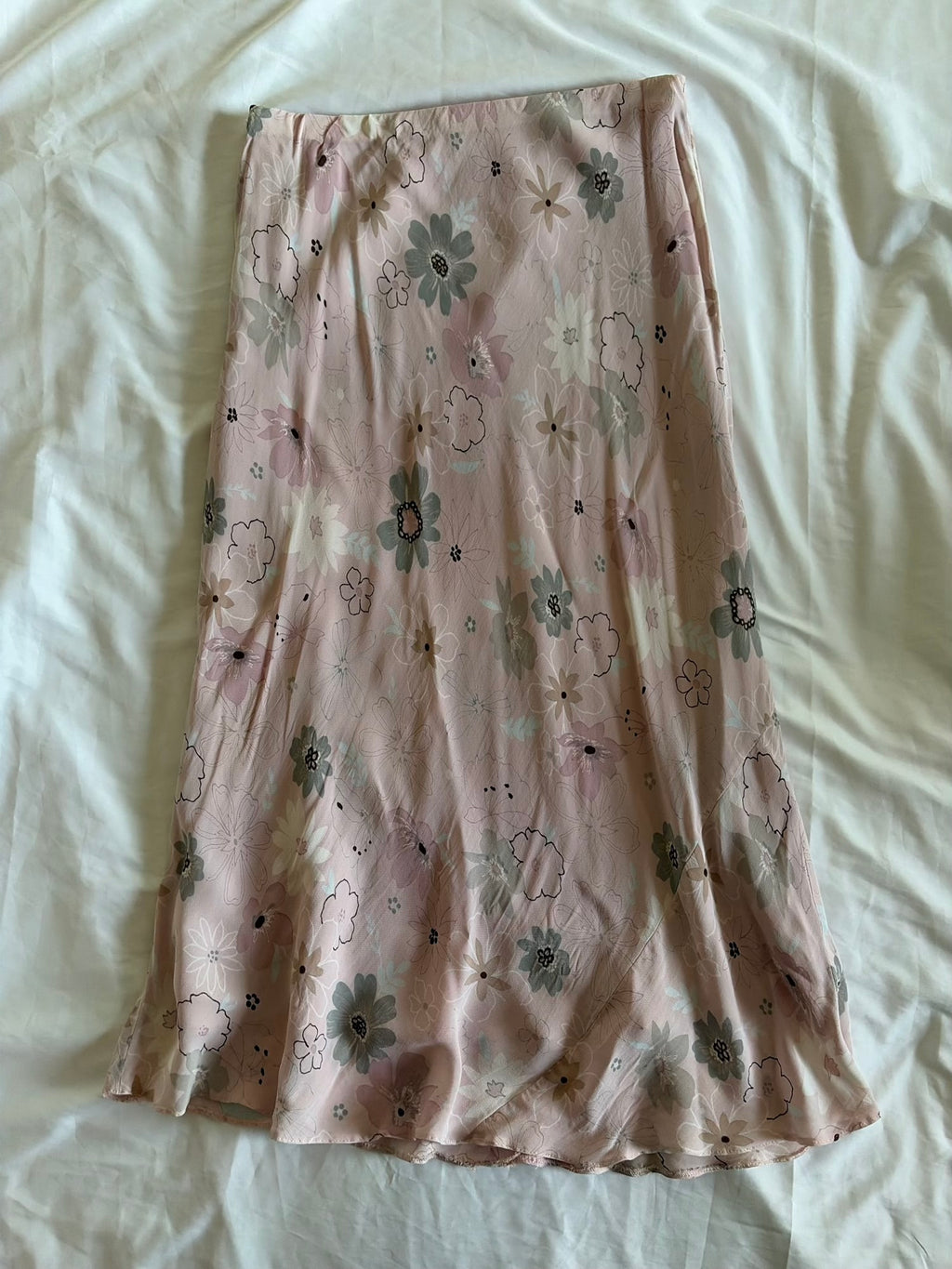 Vintage 1990s Rose Pink and Grey Floral Floaty Midi Skirt
