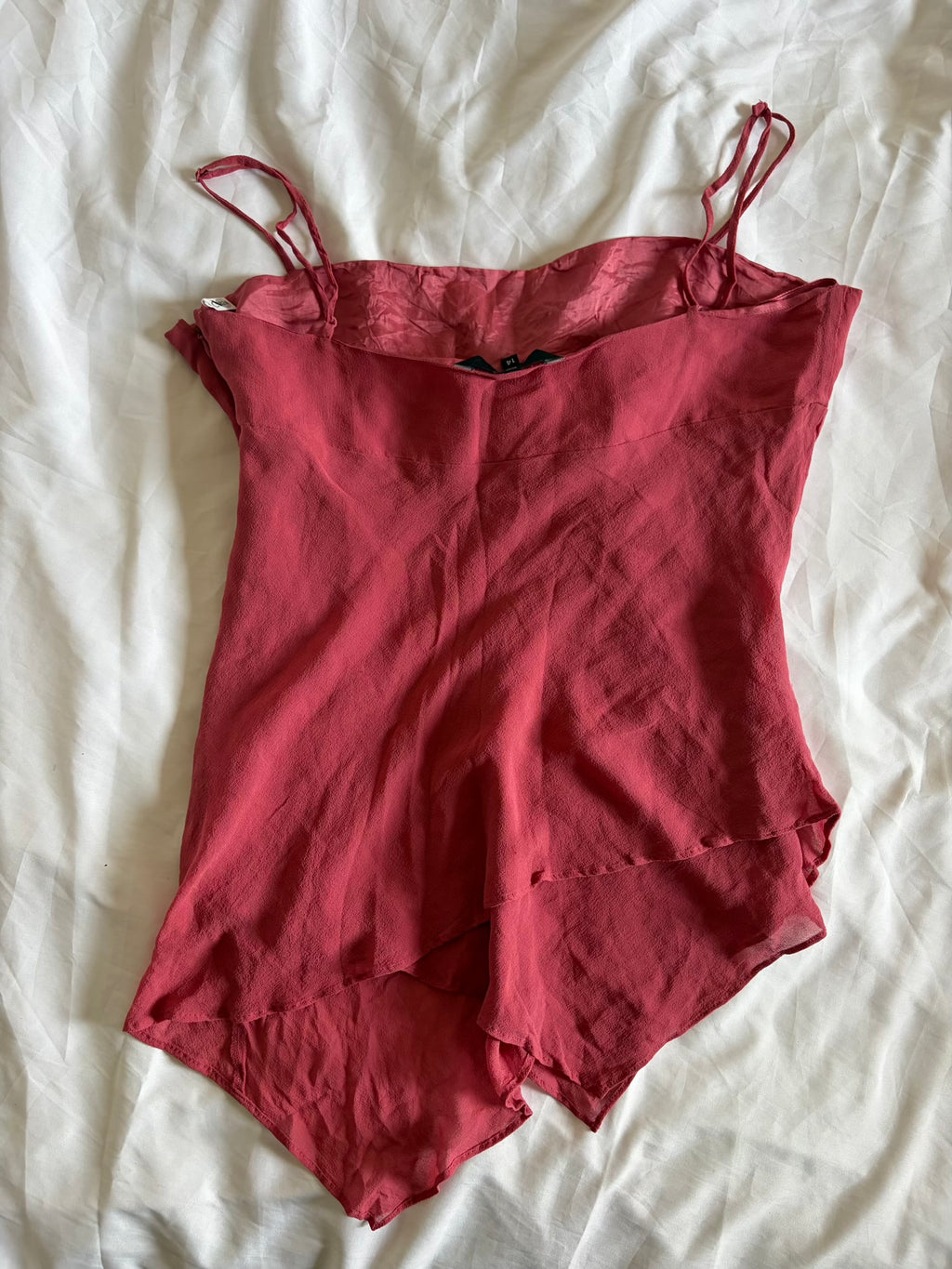 Vintage 1990s Silk Raspberry Asymmetrical Hem Forest Fairy Cami with Embroidery