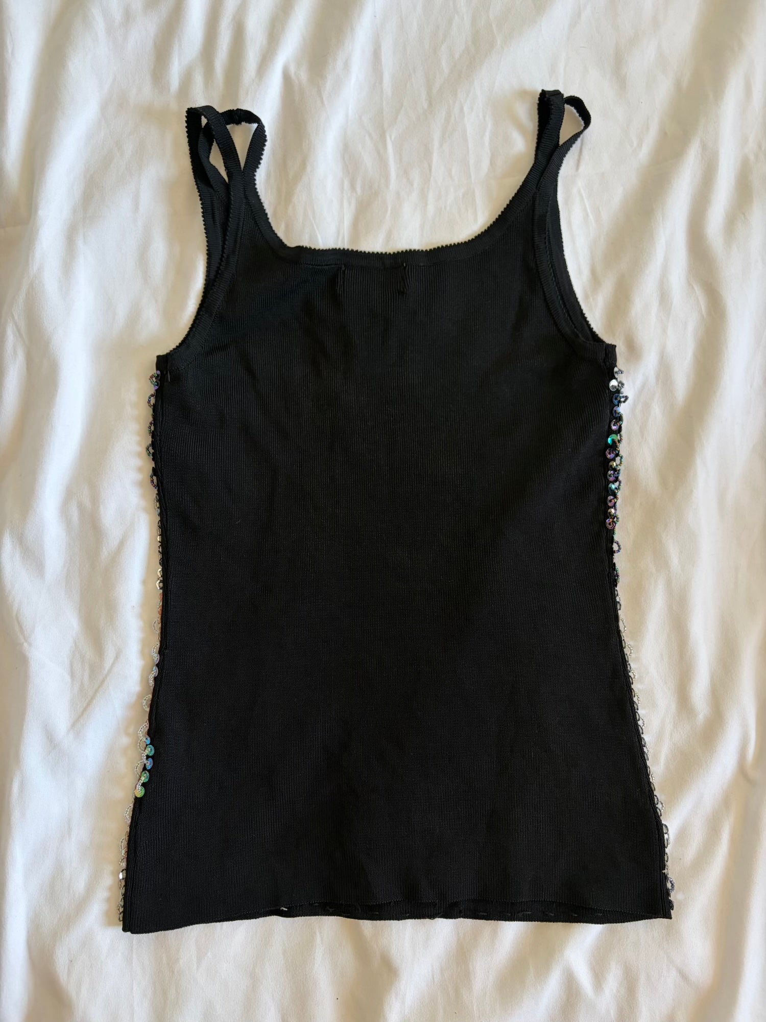 Vintage Y2K heavily embellished tank with contrast seafoam green sequin and beads