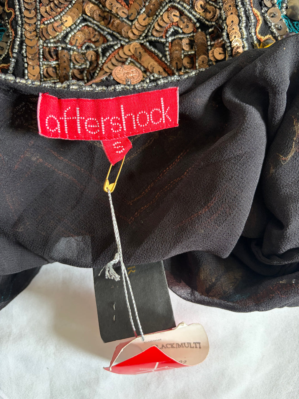 Vintage Aftershock Silk Black Embellished Sequin and Beaded Cami