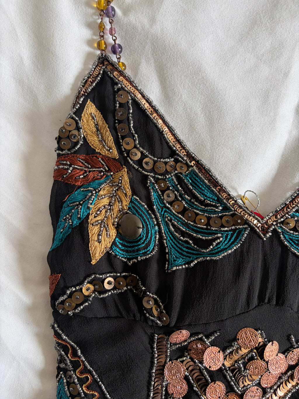Vintage Aftershock Silk Black Embellished Sequin and Beaded Cami