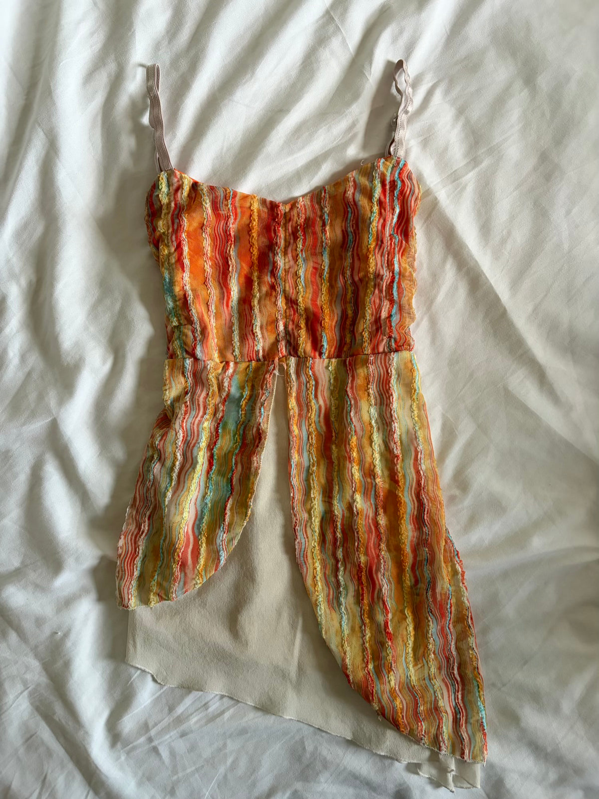 Vintage 1990s Orange Mesh Asymmetrical Hem Open Front Cami