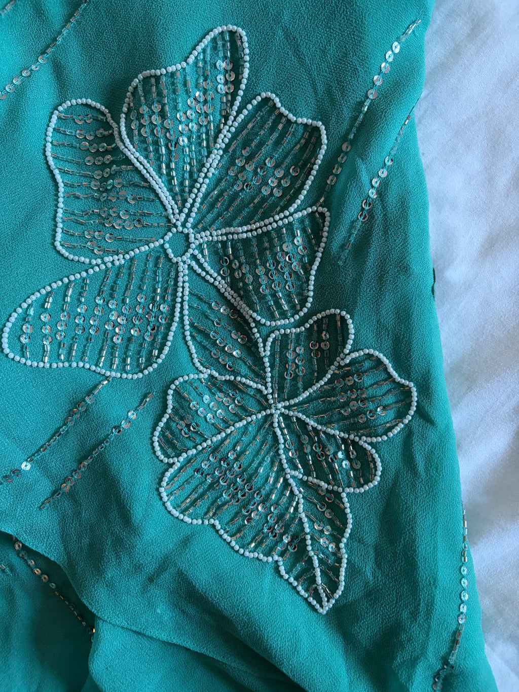 Vintage 2000s Kaleidoscope Turquoise Beaded Sequin Halterneck Cami