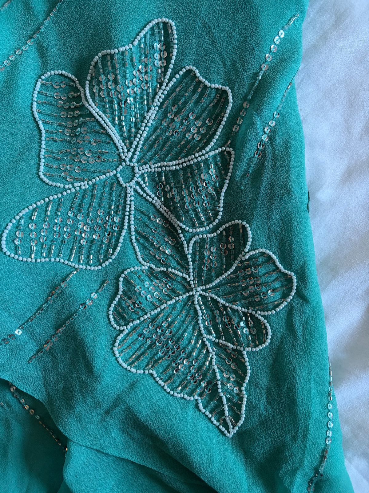 Vintage 2000s Kaleidoscope Turquoise Beaded Sequin Halterneck Cami