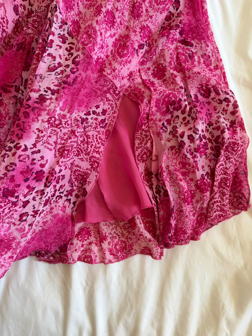Vintage Y2K pink paisley and floral mermaid fairy hem midi skirt