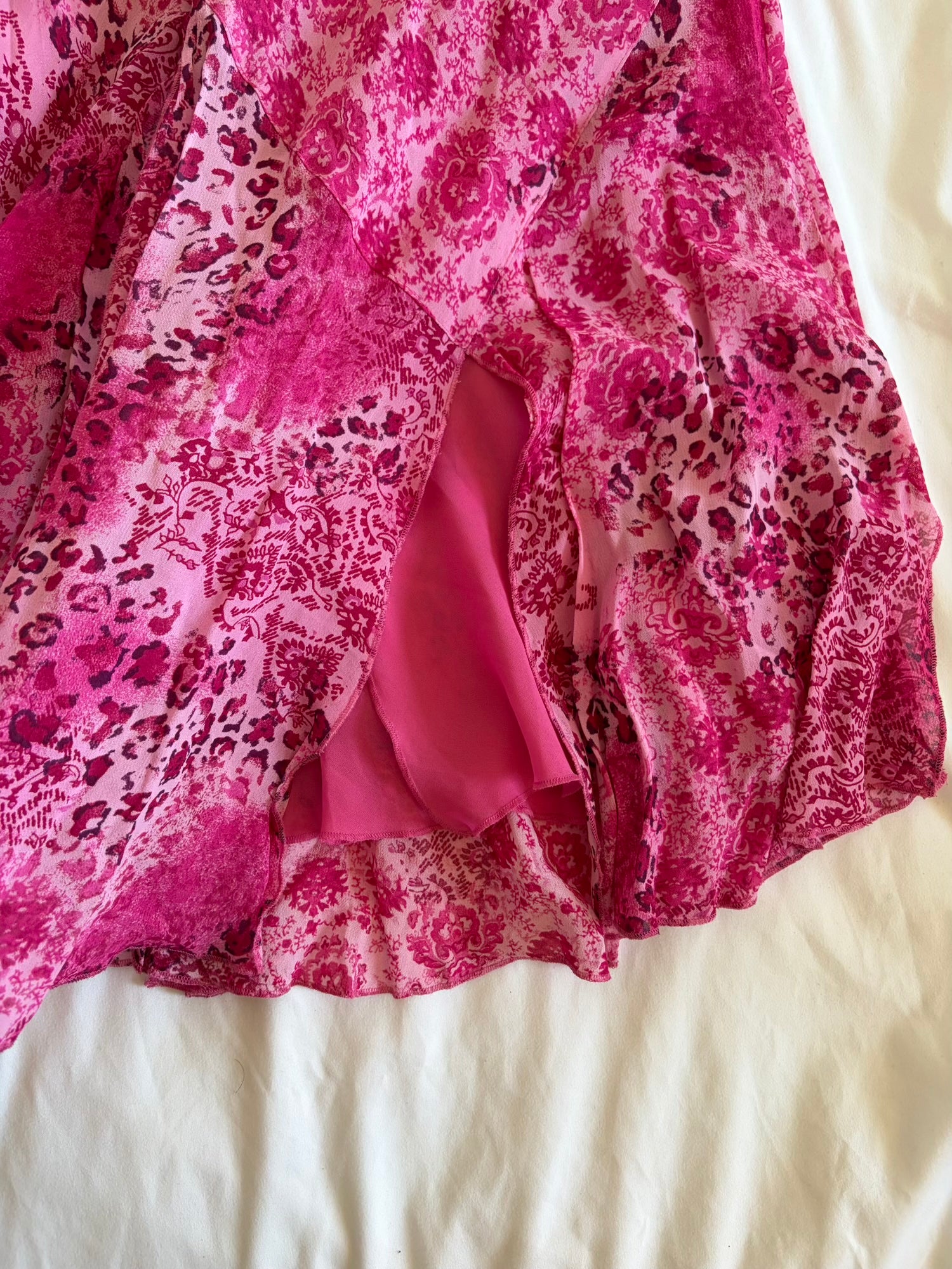 Vintage Y2K pink paisley and floral mermaid fairy hem midi skirt