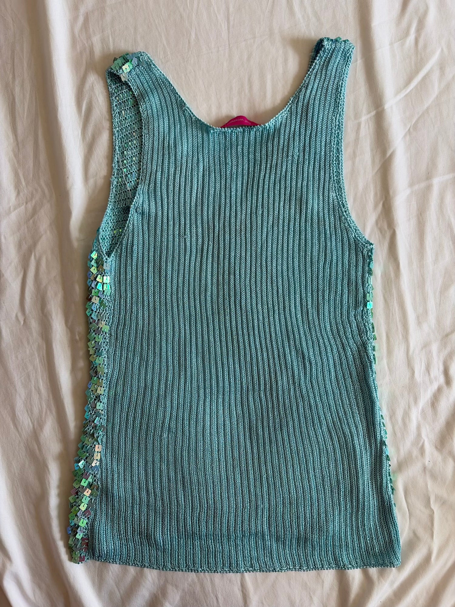 Vintage Y2K Turquoise Crochet Sequin Tank Top