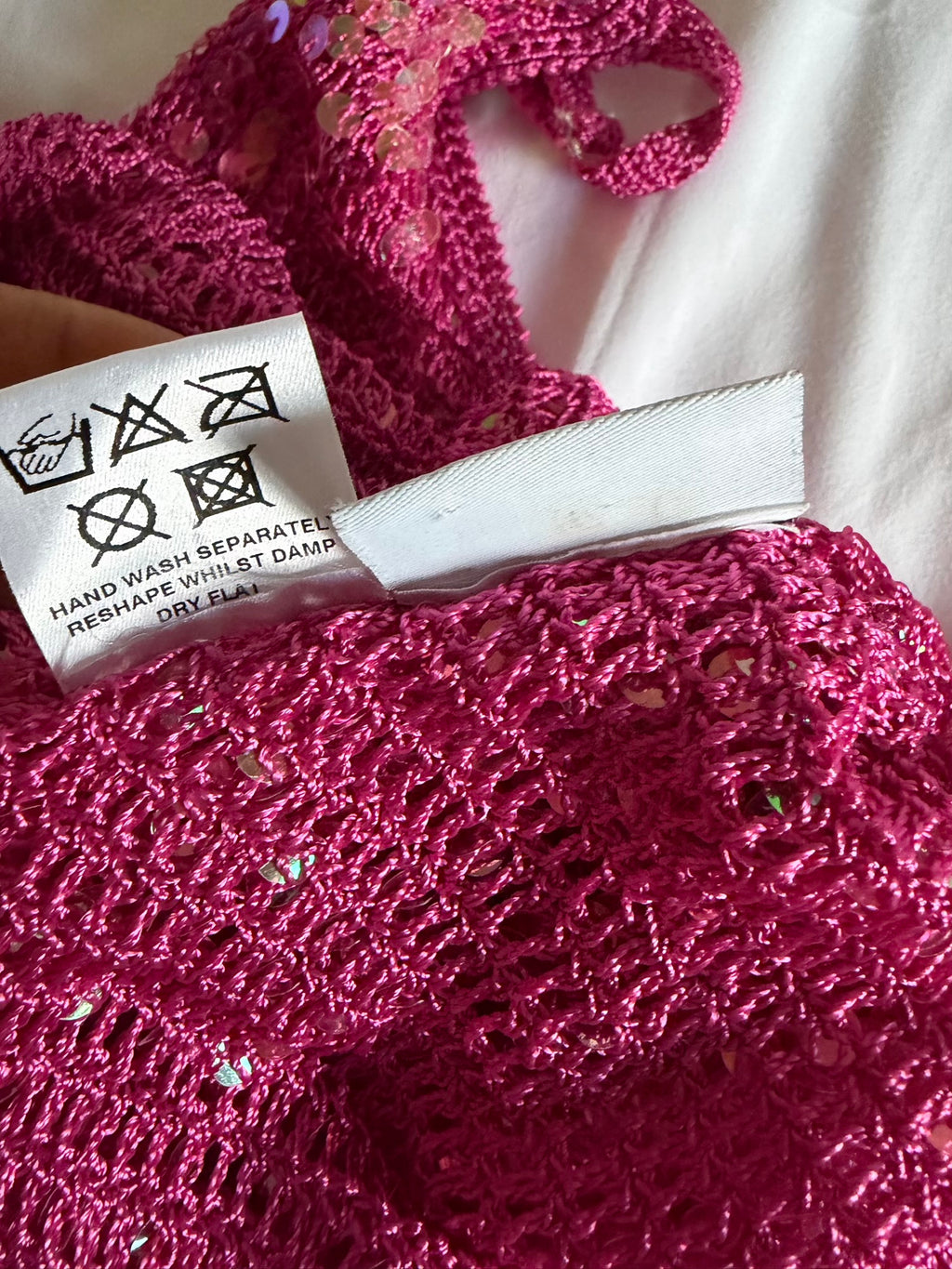 Vintage Y2K cerise pink crochet iridescent sequin cami