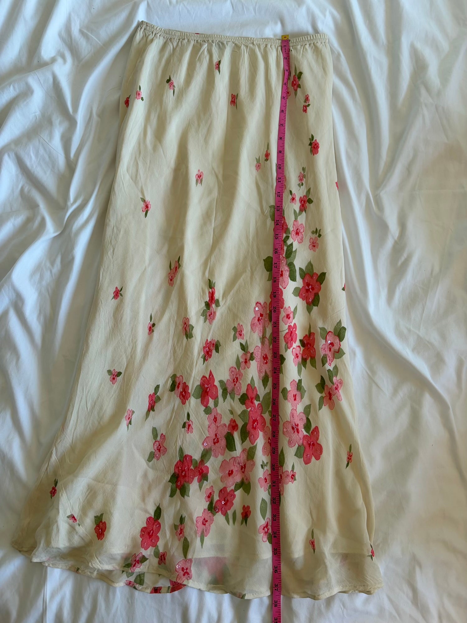 Vintage Y2K Italian maxi skirt with pink floral detail and beads