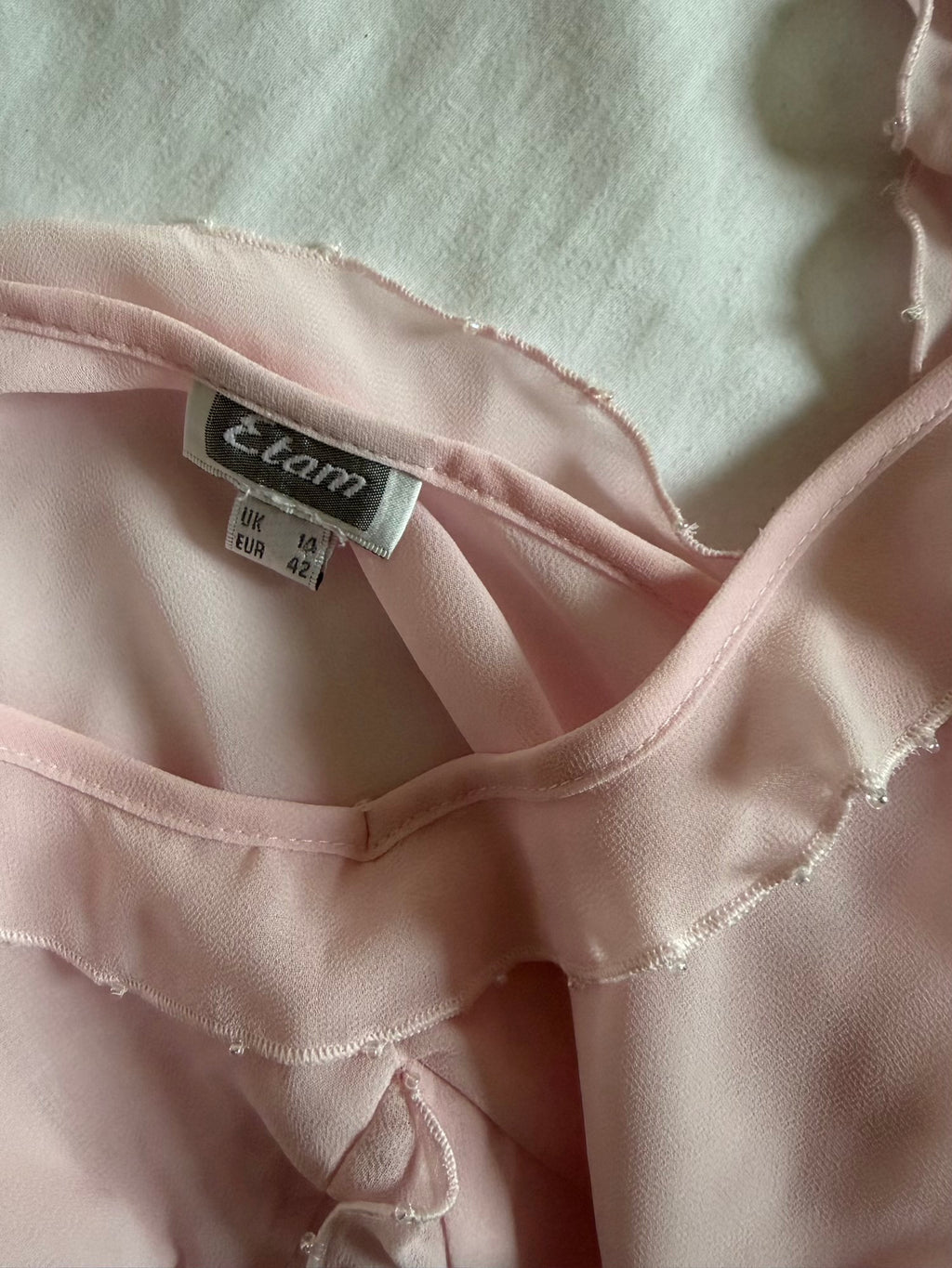 Vintage 1990s Baby Pink Semi Sheer Cami with Beads and Ruffle Detail