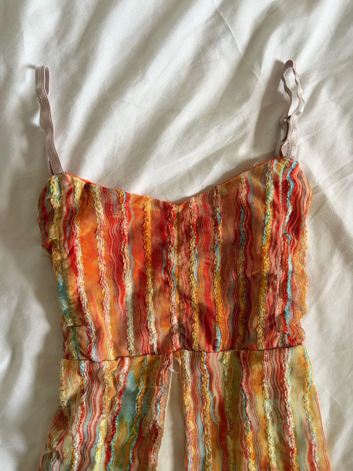 Vintage 1990s Orange Mesh Asymmetrical Hem Open Front Cami