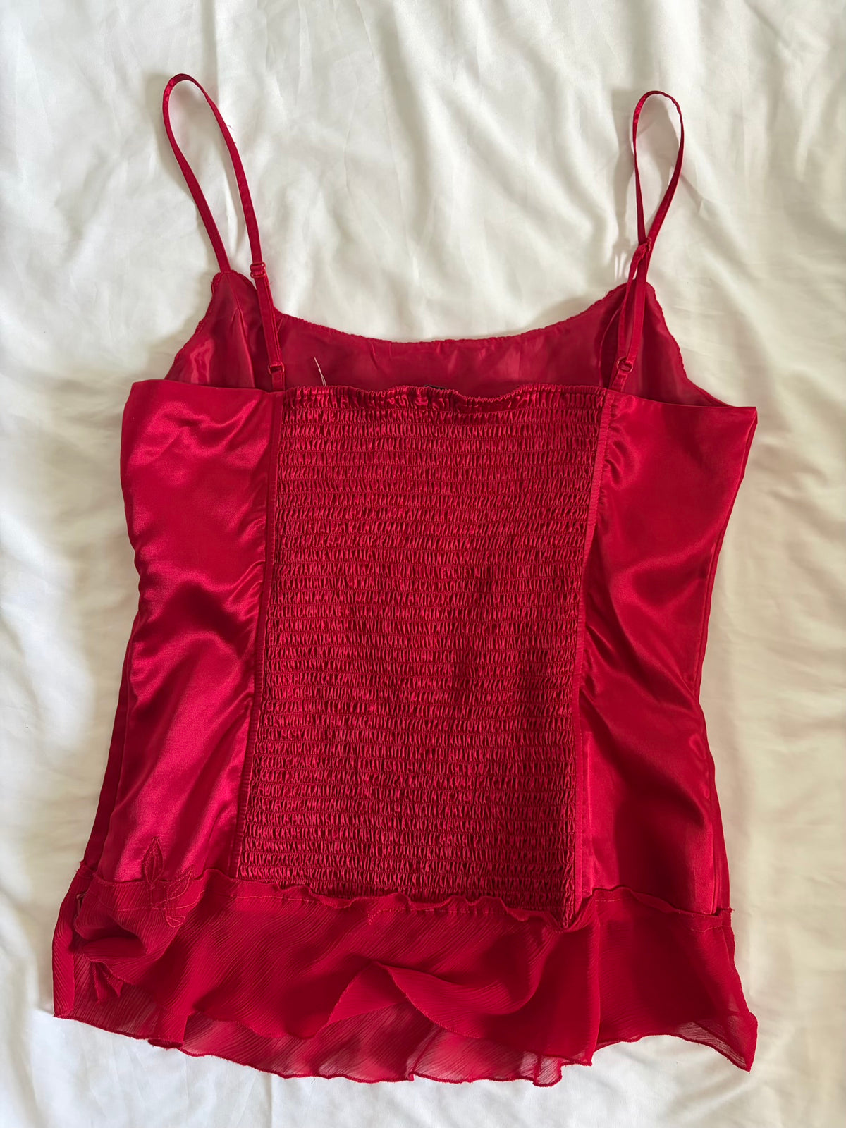 Vintage Y2K Red Corset Style Cami with Floral Applique