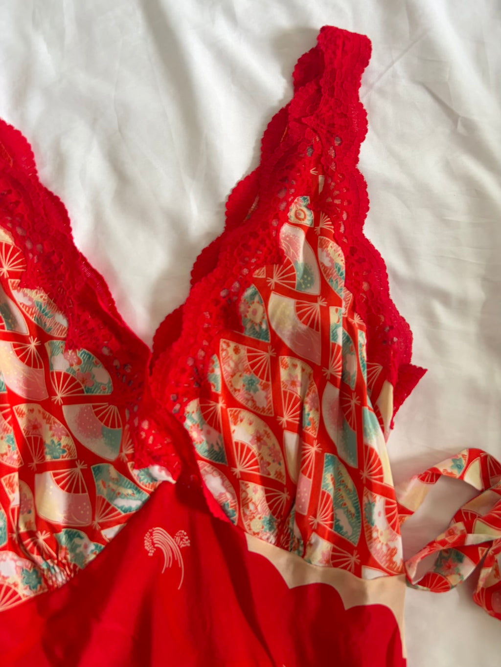 Vintage Y2K Silk Red and Turquoise Tie Back Top