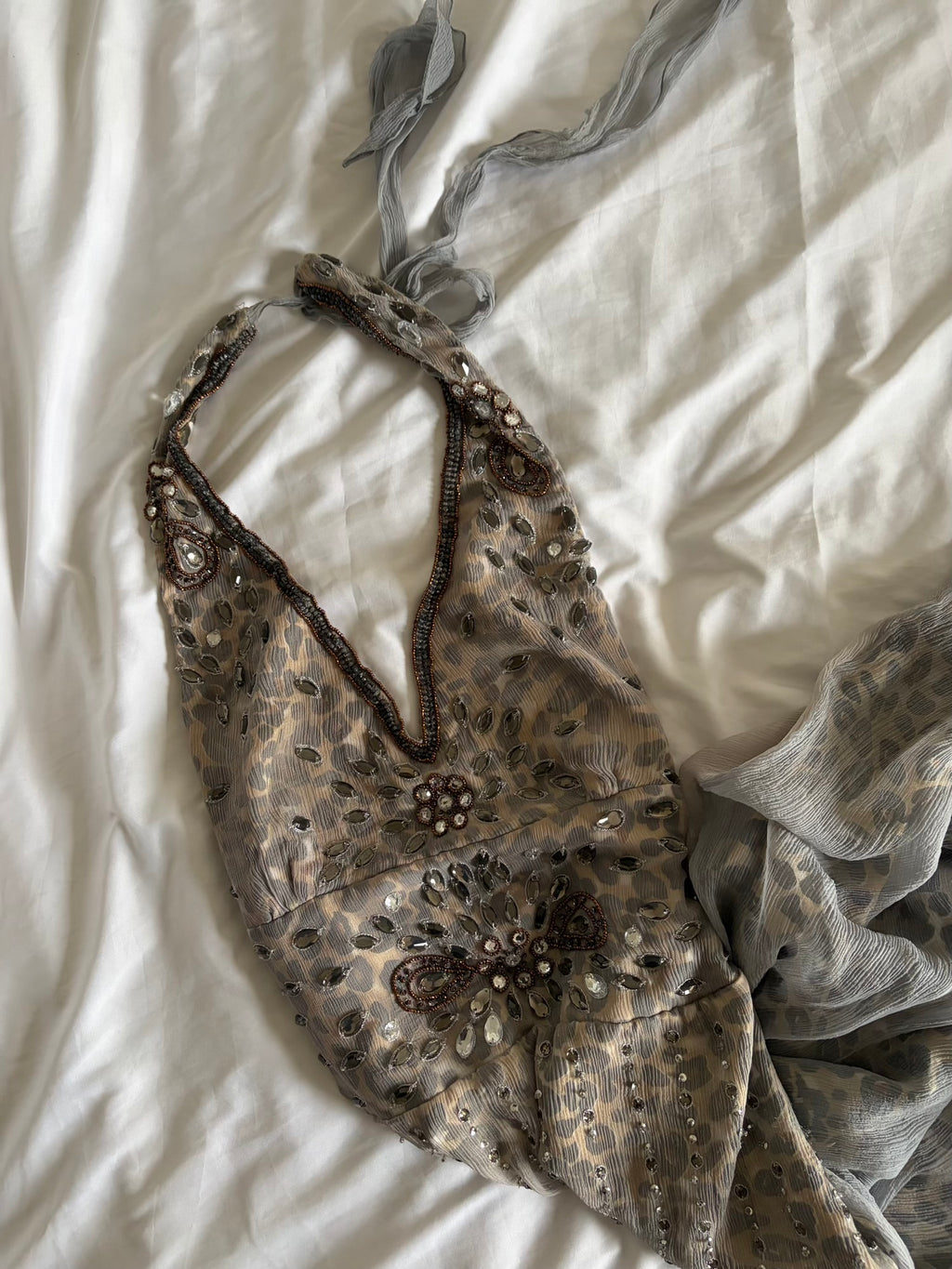 Vintage Aftershock Silk Leopard Bejewelled Halterneck Dress