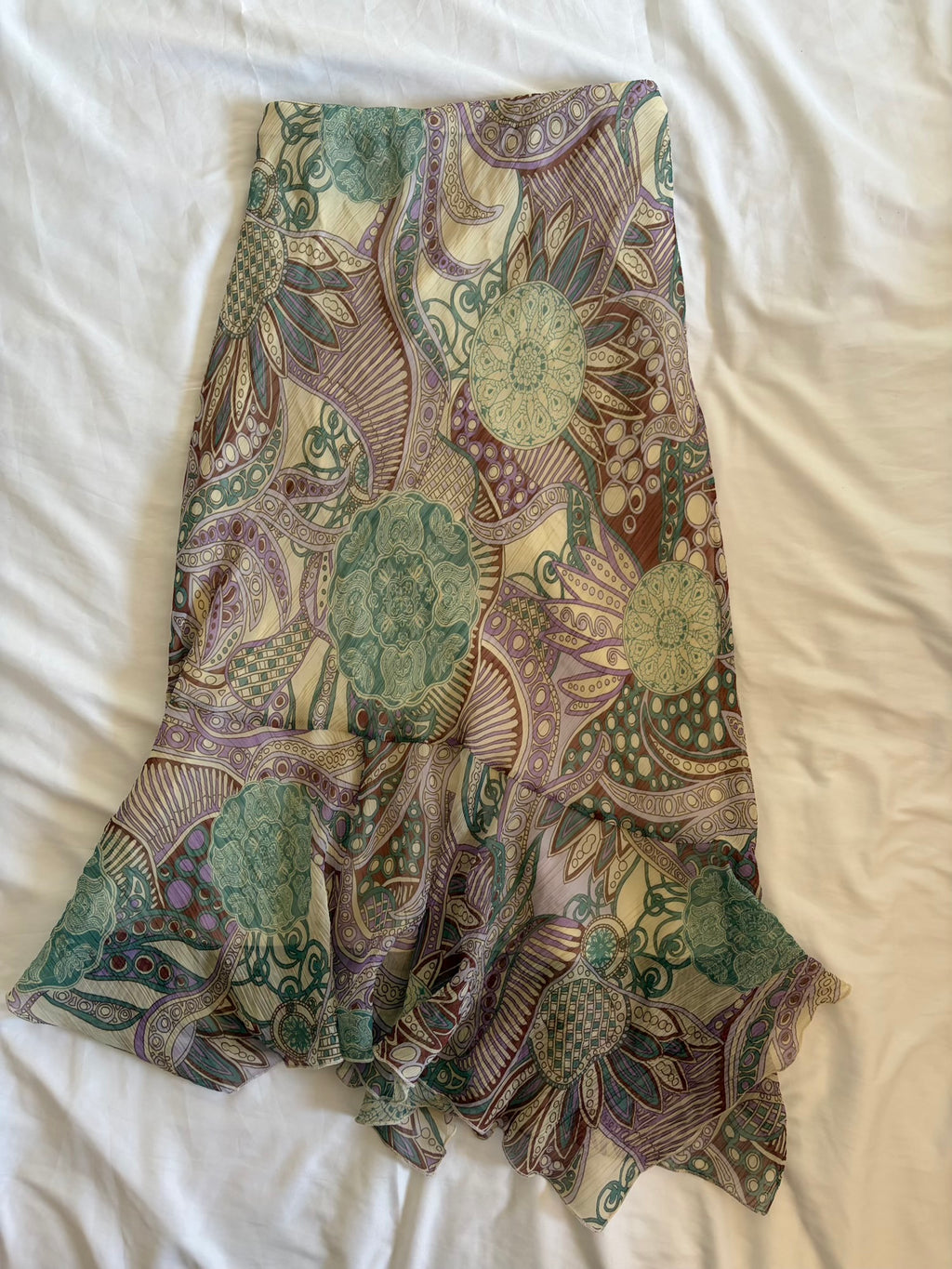 Vintage Y2K Purple and Green Floral Paisley Mermaid Hem Skirt