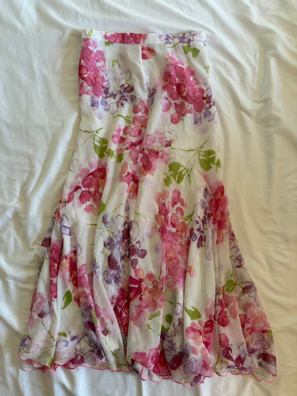 Vintage 1990s Italian Cream Romantic Midi Skirt with Pastel Florals