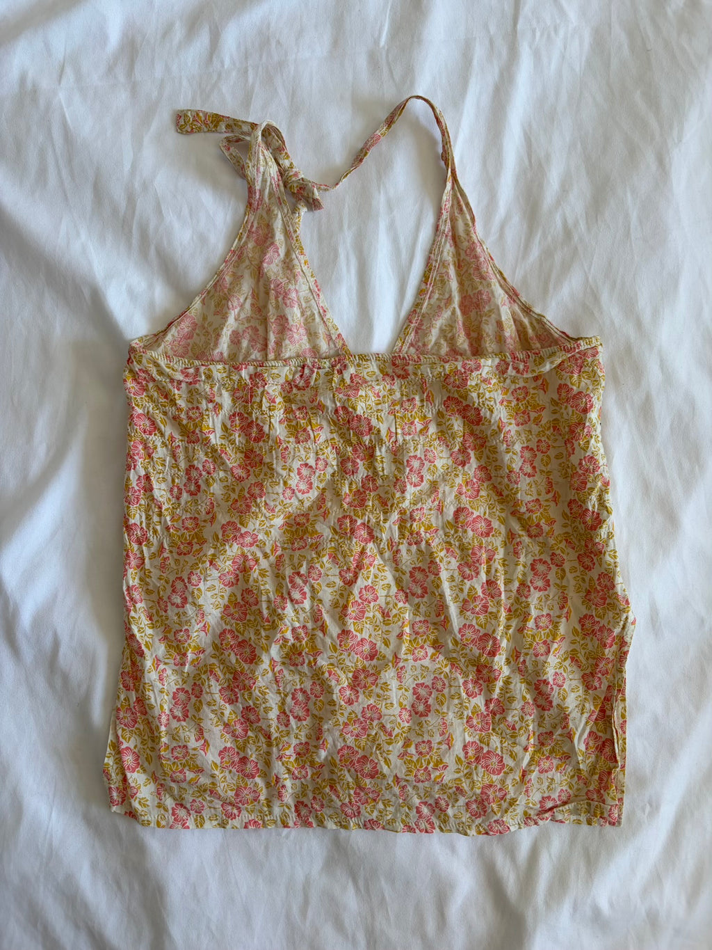 Vintage Y2K floral cotton halterneck with sequin and beads on the bust and split sides