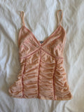 Vintage Y2K baby pink ruched cami with beaded and sequin detail on bust
