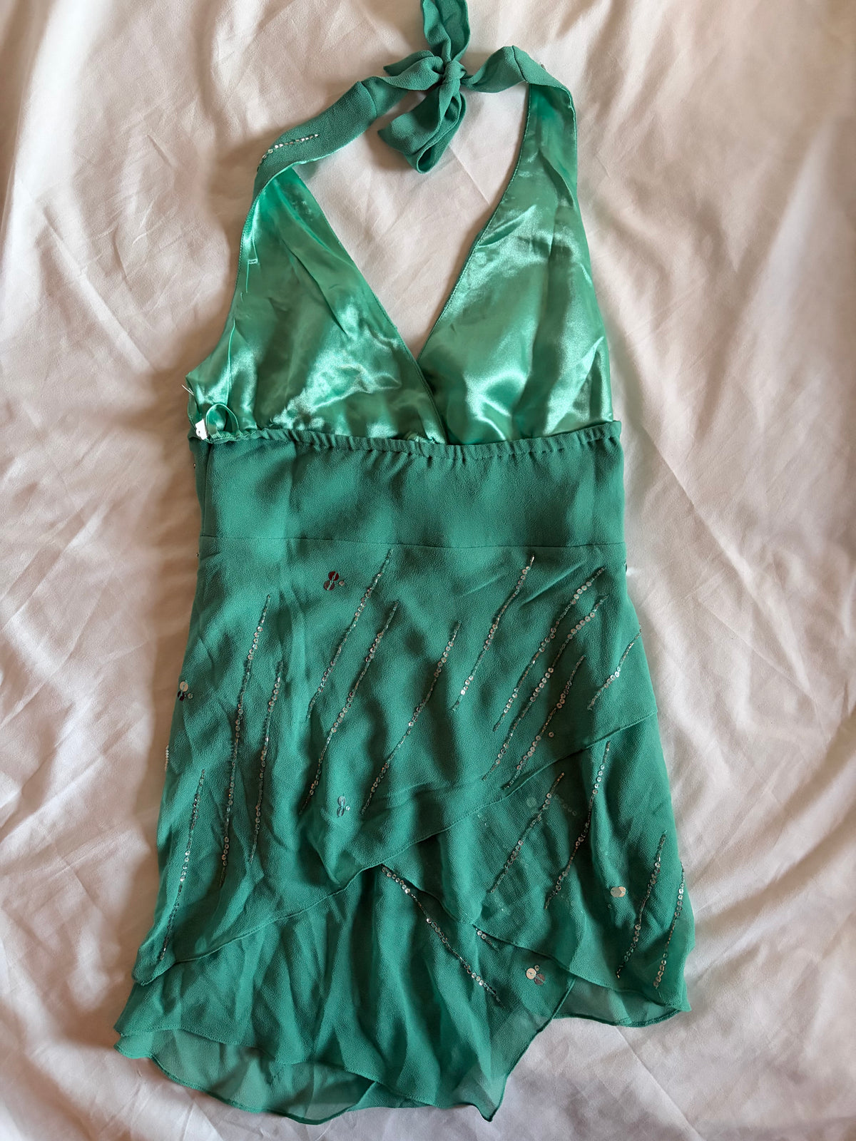 Vintage 2000s Kaleidoscope Turquoise Beaded Sequin Halterneck Cami