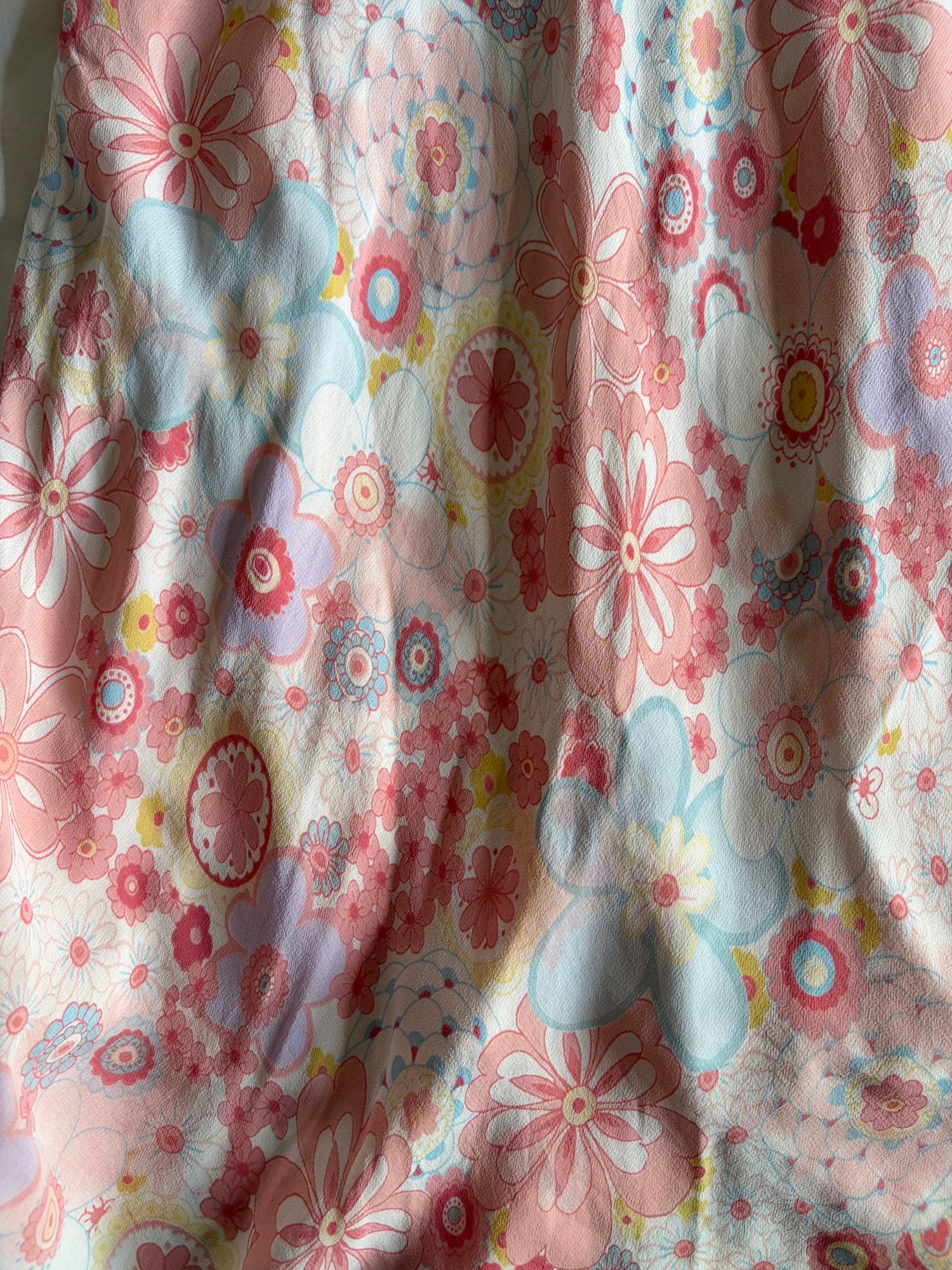Vintage Y2K Pastel Floral Midi Dress with Ruched Bust