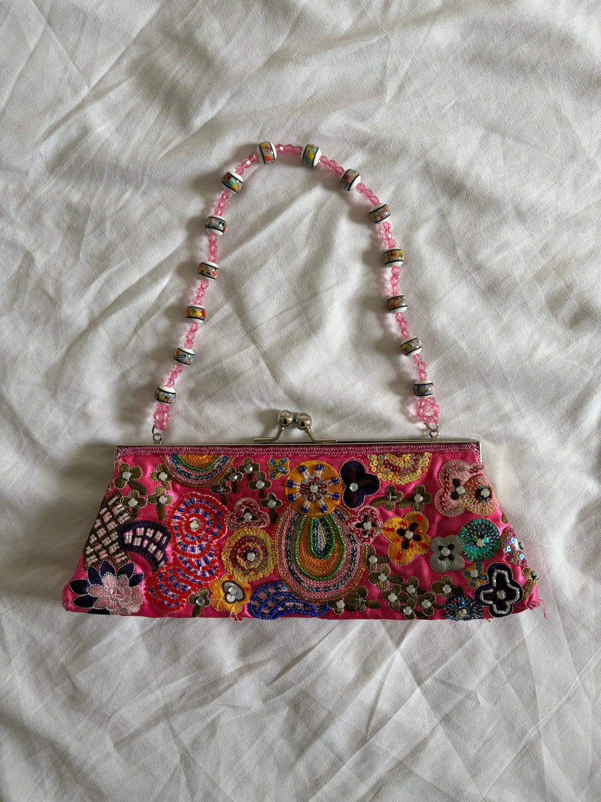 Vintage 2000s Pink Beaded Bag with Beaded Handle