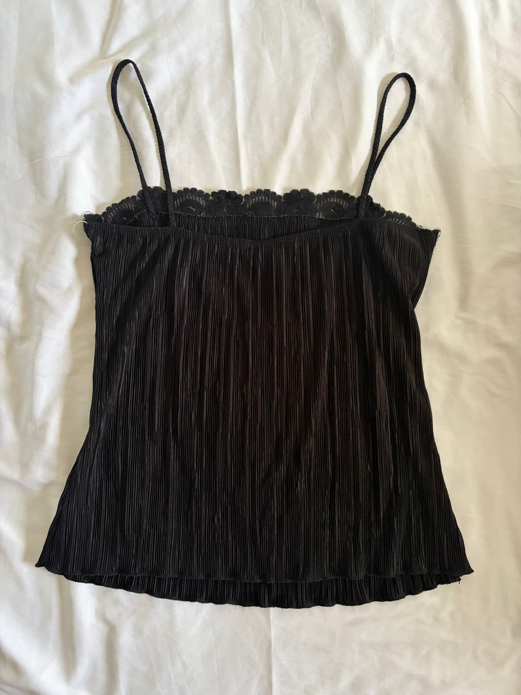Vintage Y2K Black Plisse Cami with Iridescent Sequins