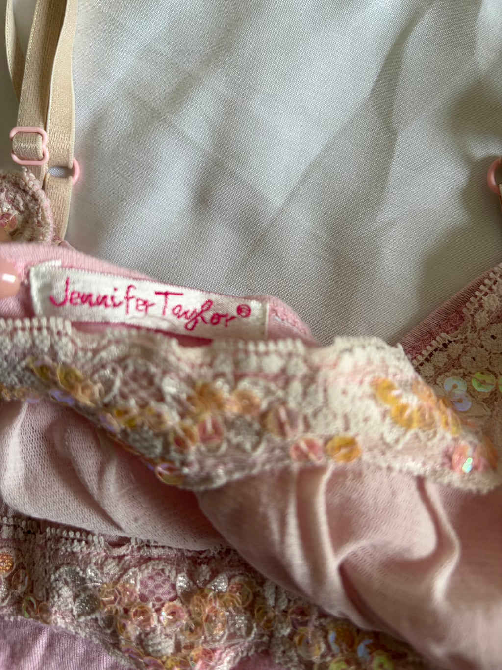 Vintage Y2K Baby Pink Cami with Holographic Sequins