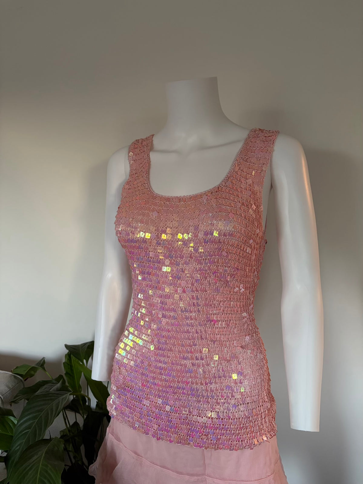Vintage 2000s Pink Crochet Sequin Top