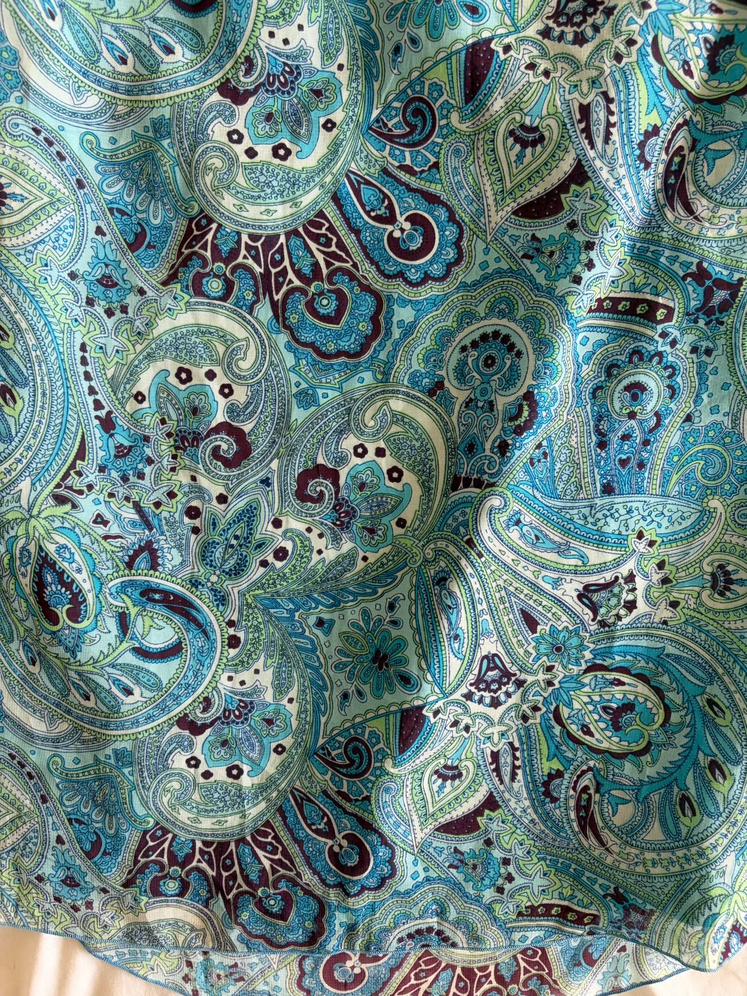 Vintage Y2K Blue and Green Paisley Midi Skirt