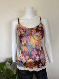 Vintage 1990s Italian Silk Floral Cami with Crochet Detail