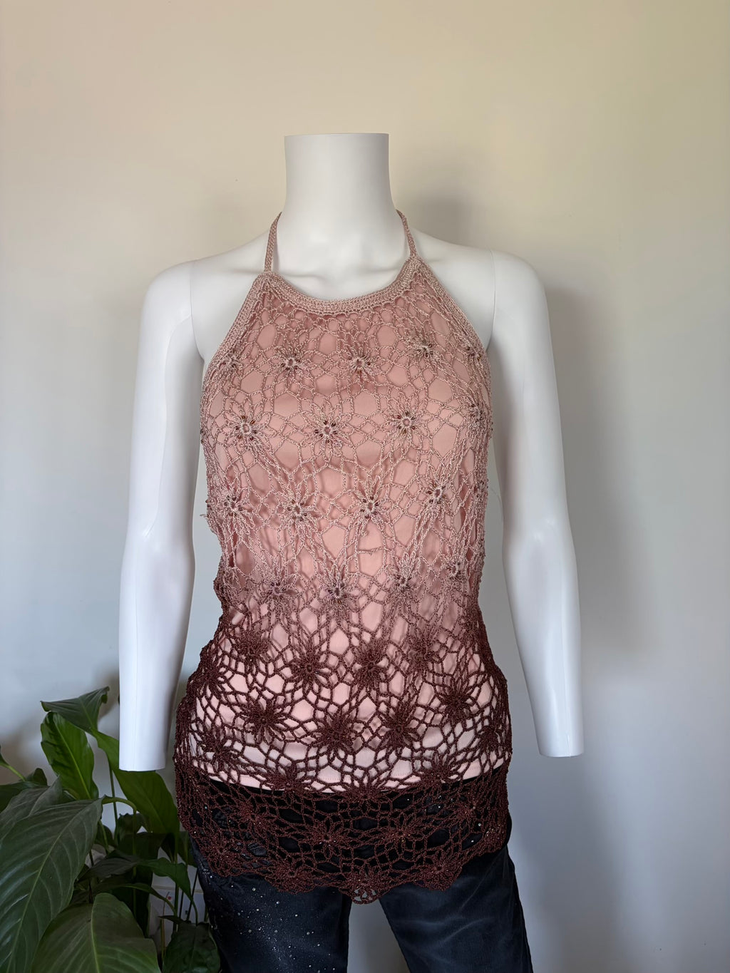 Vintage 2000s Ombré Crochet Halterneck with Beads