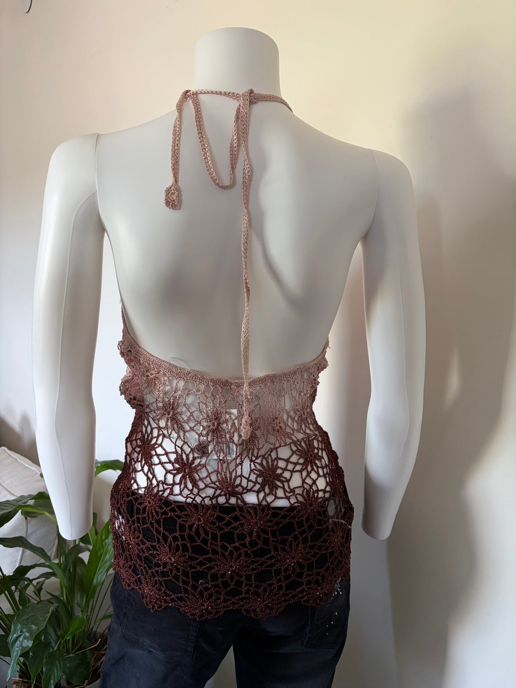 Vintage 2000s Ombré Crochet Halterneck with Beads