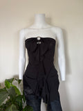 Vintage 1990s Black Waterfall Ruffle Asymmetrical Hem Bandeau Cami with O-Ring