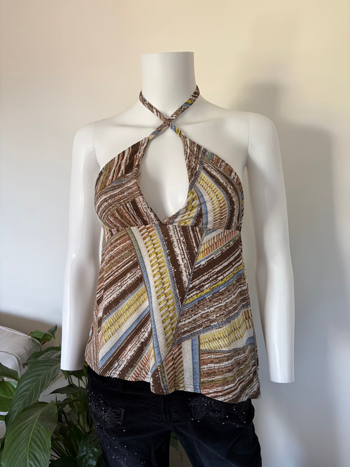 Vintage 1990s Asymmetrical Hem Open Back Halterneck Cami