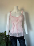 Vintage 1990s Baby Pink Semi Sheer Cami with Beads and Ruffle Detail