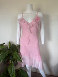 Vintage 1990s Baby Pink Fairy Asymmetrical Hem Dress with Removable Floral Brooch